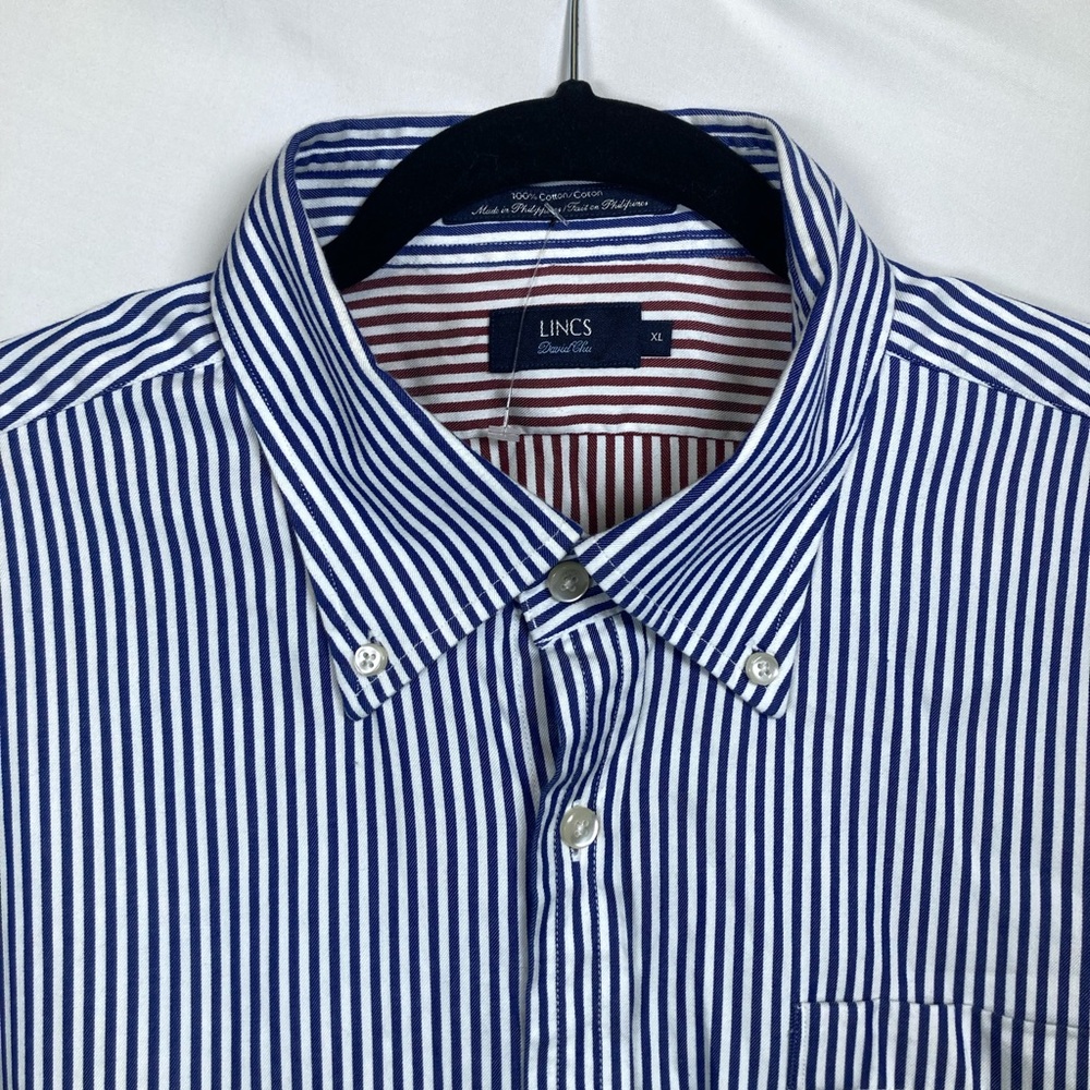 Lincs Davis Chu Men's Blue and White Striped Button Down Shirt Sz XL - Picture 4 of 16
